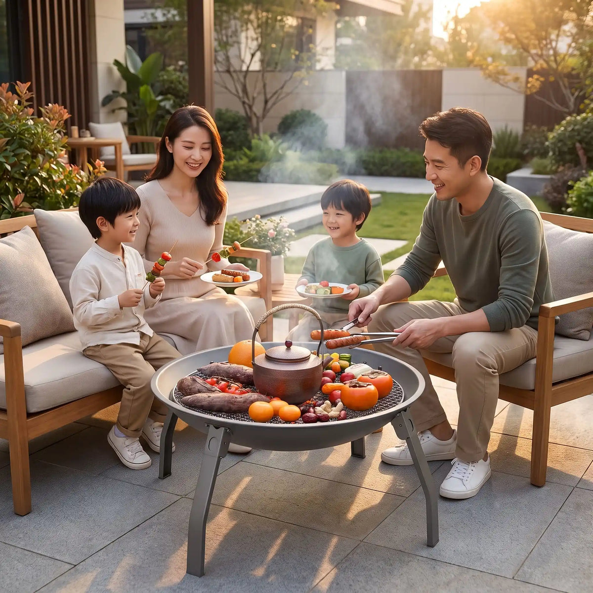Barbecue brasero plan famille sur la galerie savoure des saucisses des grillades jpg