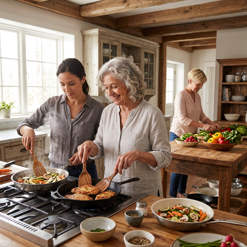 Cuisine entre générations avec les spatules en bois de référence.