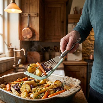 Spatule Cuisine vert,papa tourne les légumes.